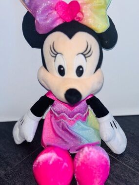 Disney Minnie Mouse Plush with Pink & Rainbow Bow